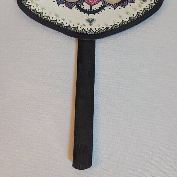 OOAK Sugar Skull Cat Halloween Wood Mask Muertos Artist Masquerade Costume DDLM - Picture 12 of 13